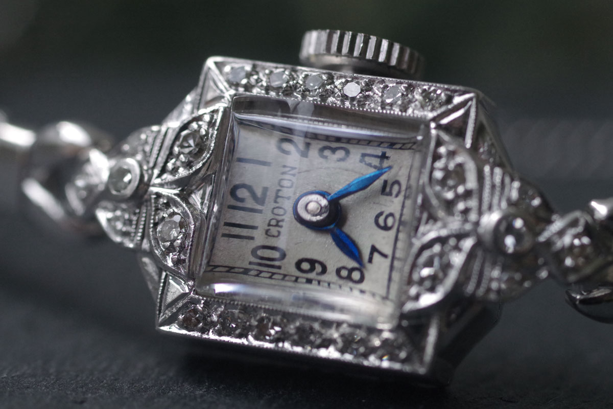 CROTON クロトン　プラチナケース＆ダイヤモンド　アールデコ　アンティーク機械式時計