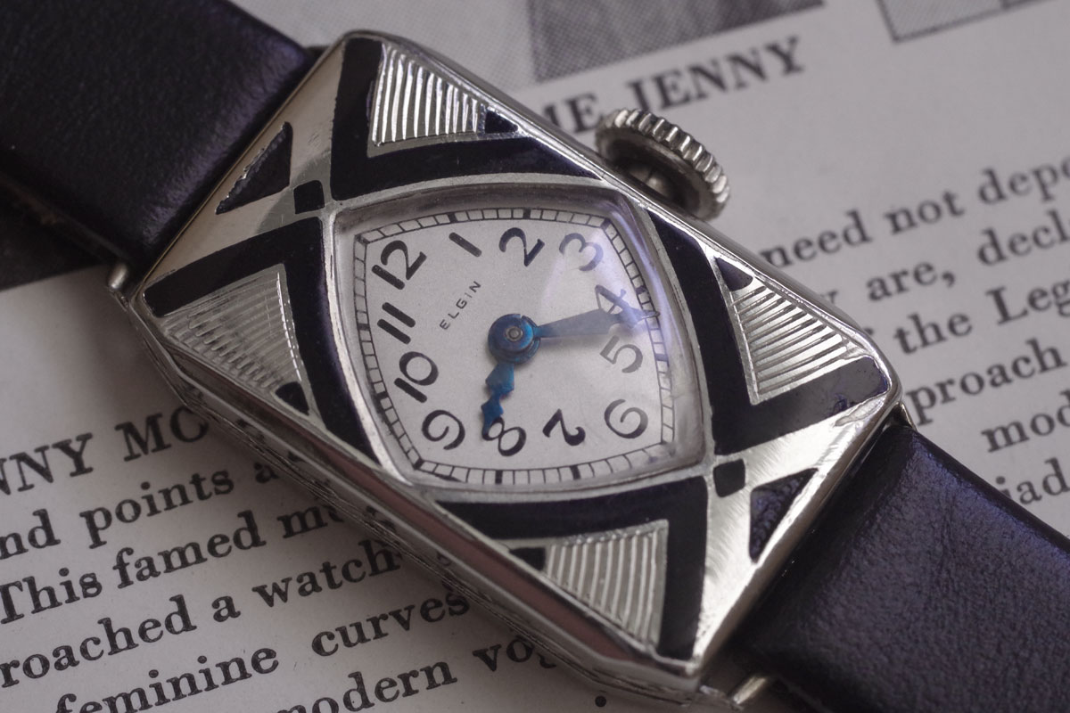 1920s ELGIN　エナメル　アールデコ　黒　ブラック　機械式時計